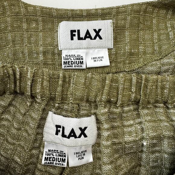 FLAX Linen Matching Set Wrap Top and Pants Olive Green M - Picture 12 of 13